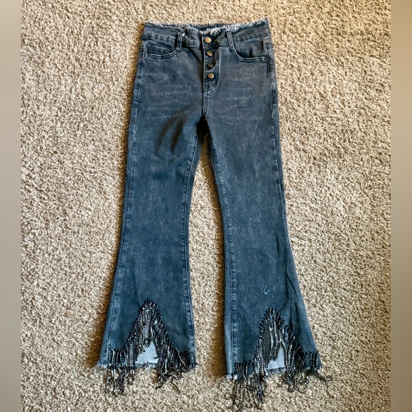Buckle Blue B Collection Rhinestone Fringe Cropped Flare Jeans – Size Small - Picture 6 of 15